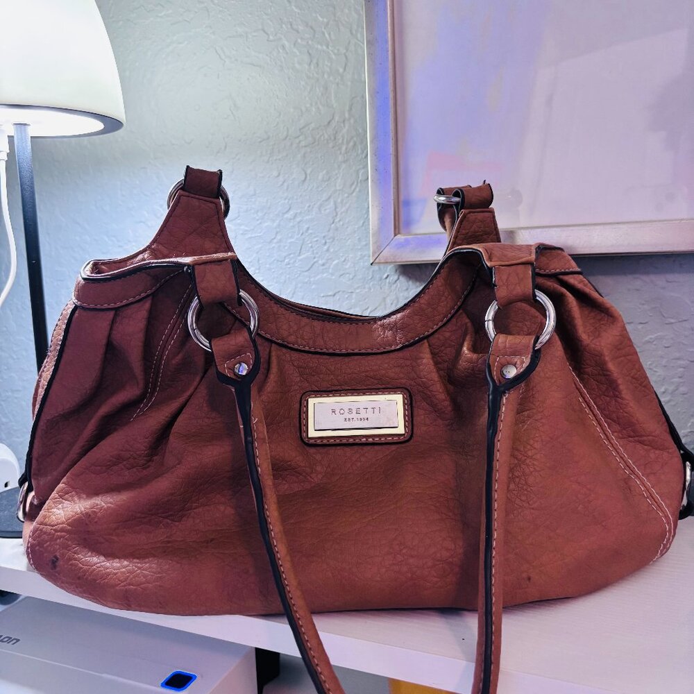 Rosetti Slouchy Hobo Shoulder Bag Brown Faux Leather Large Everyday Tote